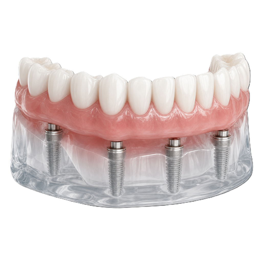 Implant-supported denture fixed on four implants